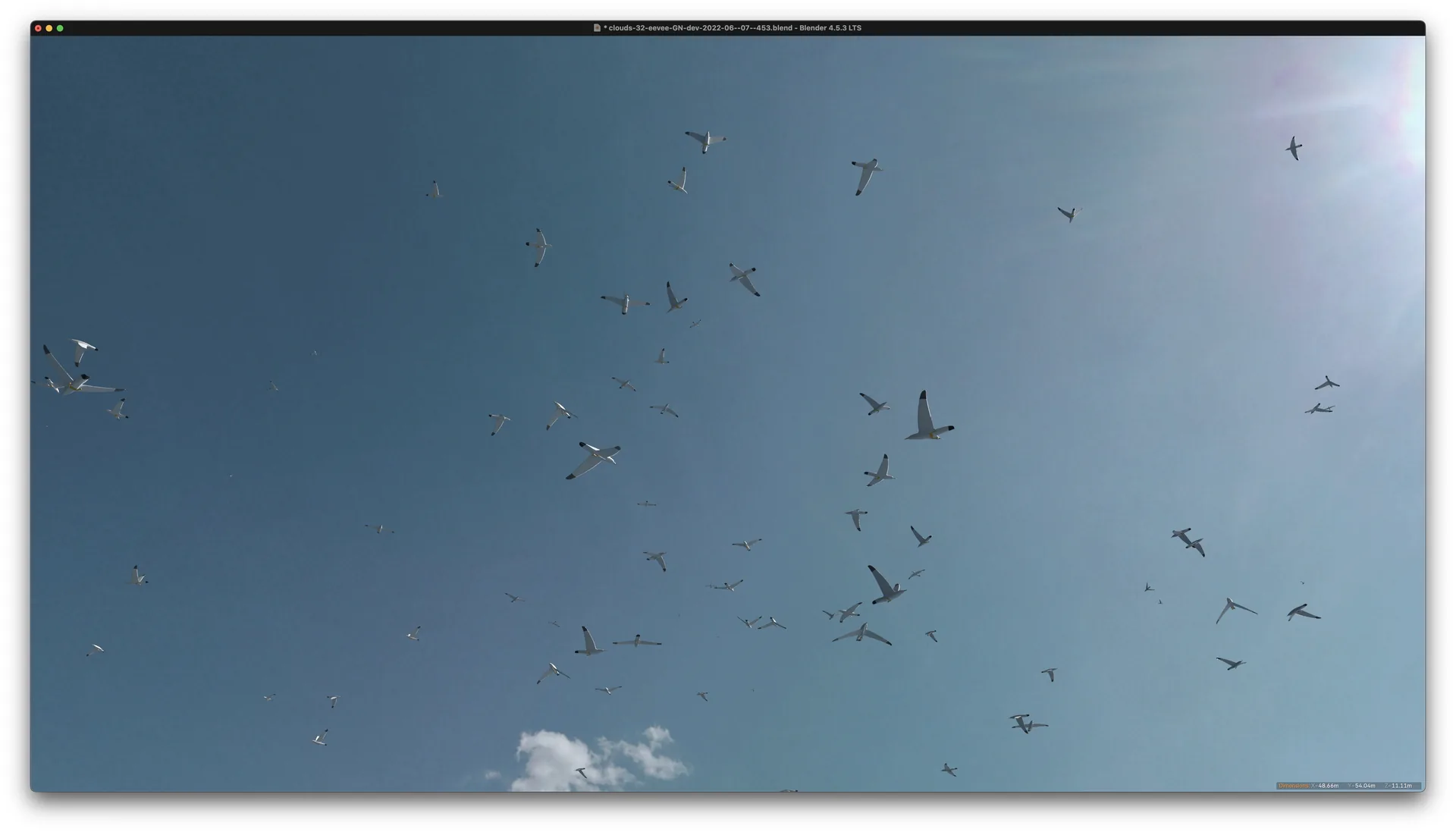 Vogelschwarm vor blauem Himmel
