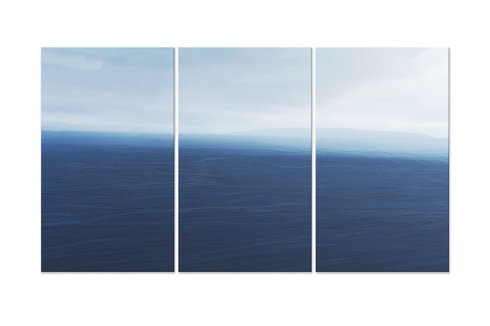 Dreiteiliges Bild eines Meereshorizonts in Blau