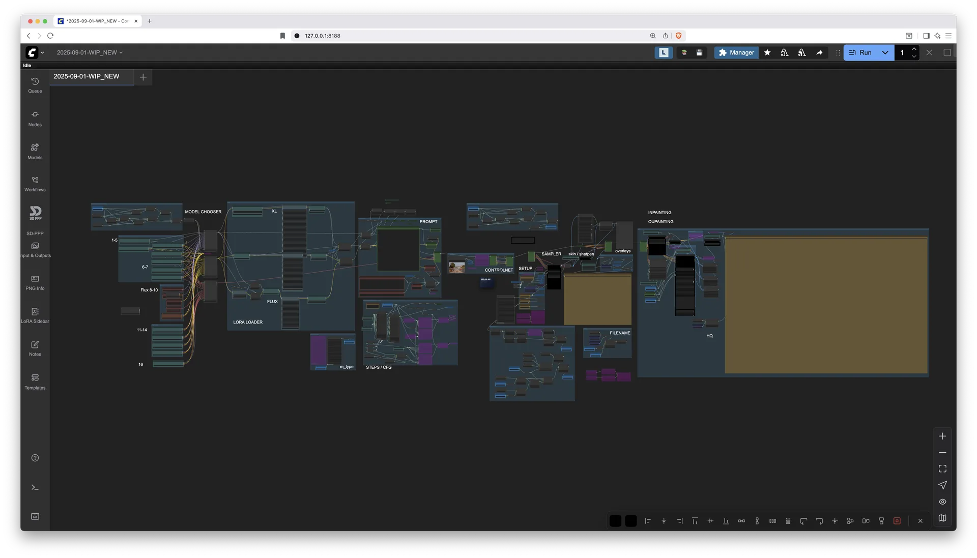 Screenshot von ComfyUI mit einem Node-Workflow