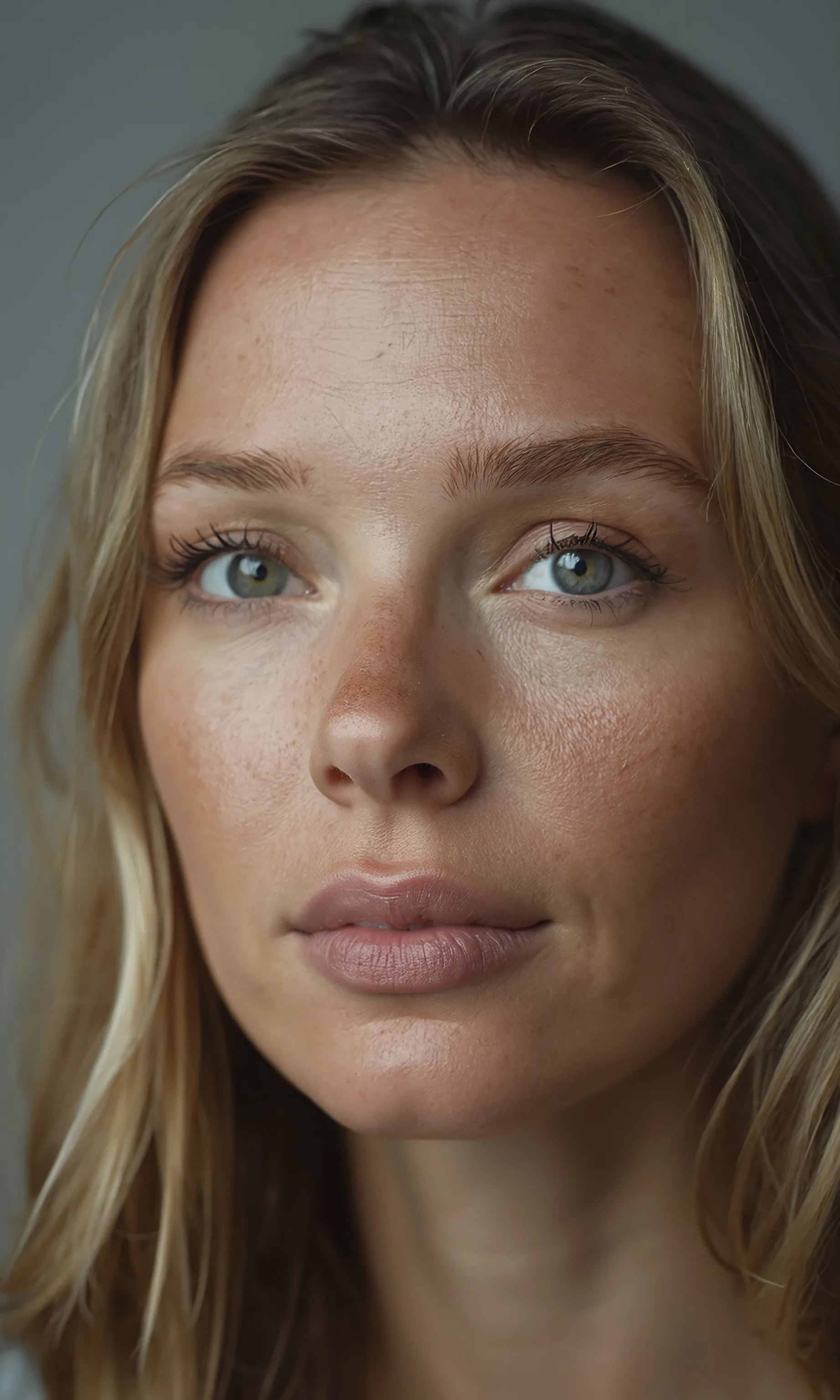 Porträt einer Frau mit blonden Haaren und Sommersprossen