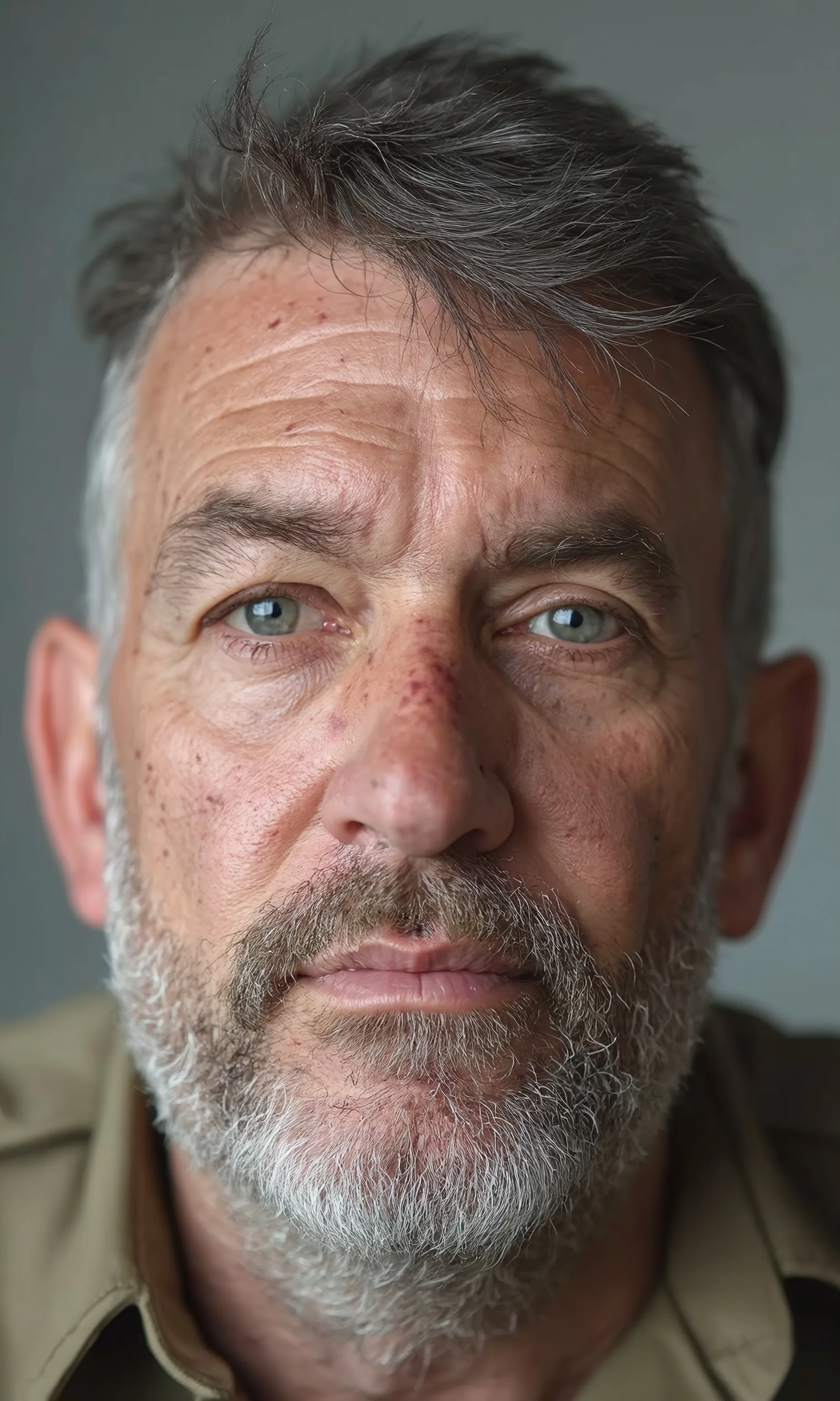 Porträt eines älteren Mannes mit grauem Bart und blauen Augen