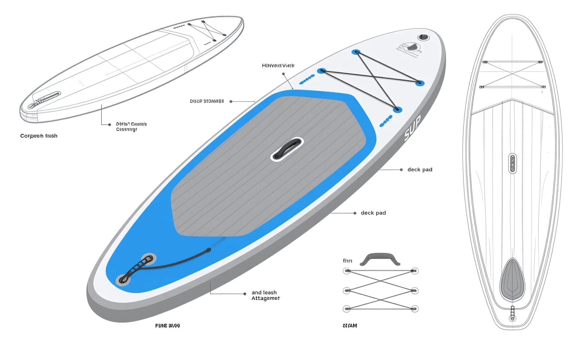 Technische Zeichnung eines Stand-up-Paddleboards