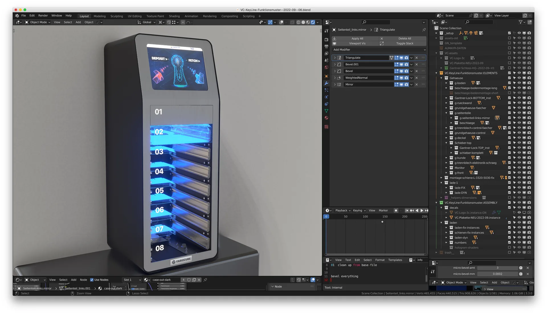 Blender-Screenshot: Schlüsseltresor mit Touchdisplay und ausgezogenen Schubladen