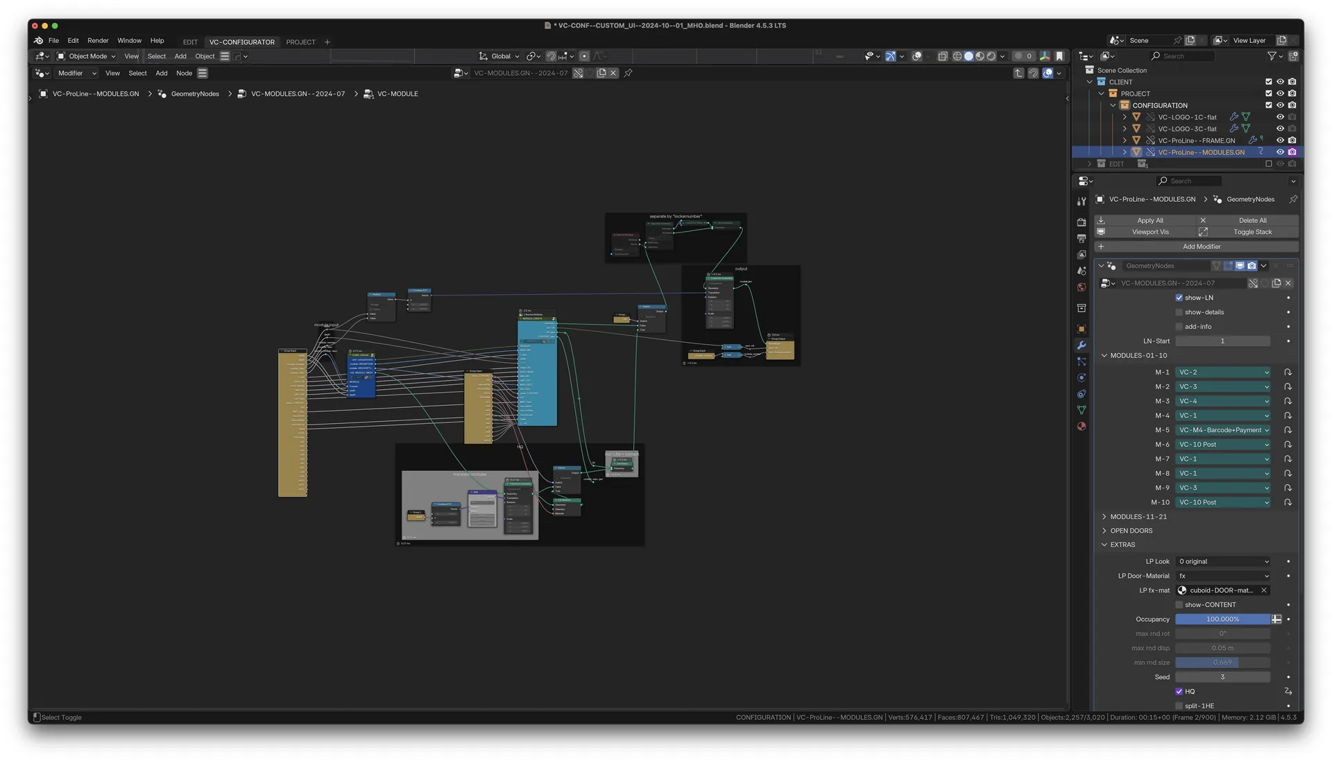 Blender-Screenshot: Geometry-Nodes-Netzwerk MODULE, kompakte Gruppe mit Eingängen