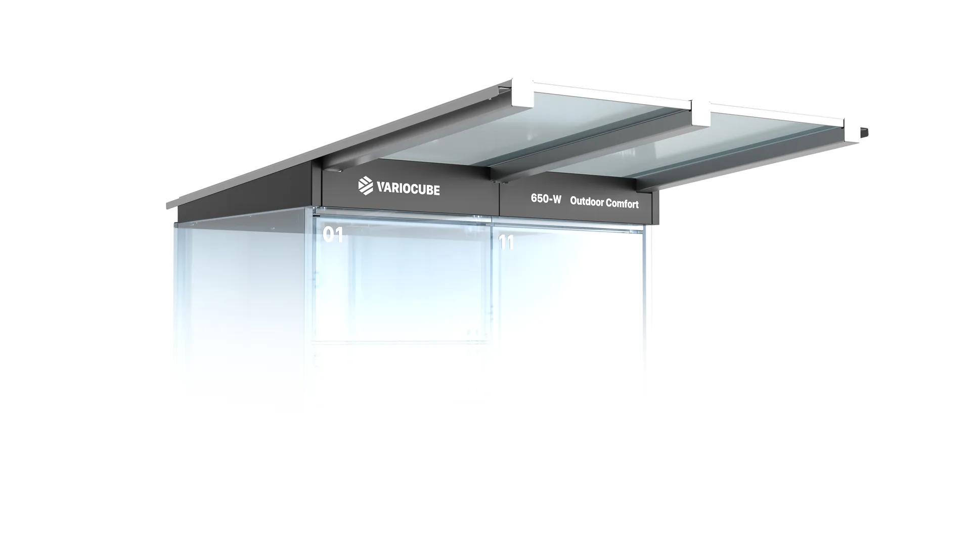 Dach Outdoor Comfort: Schließfachanlage mit breit auskragendem Vordach, Studioansicht