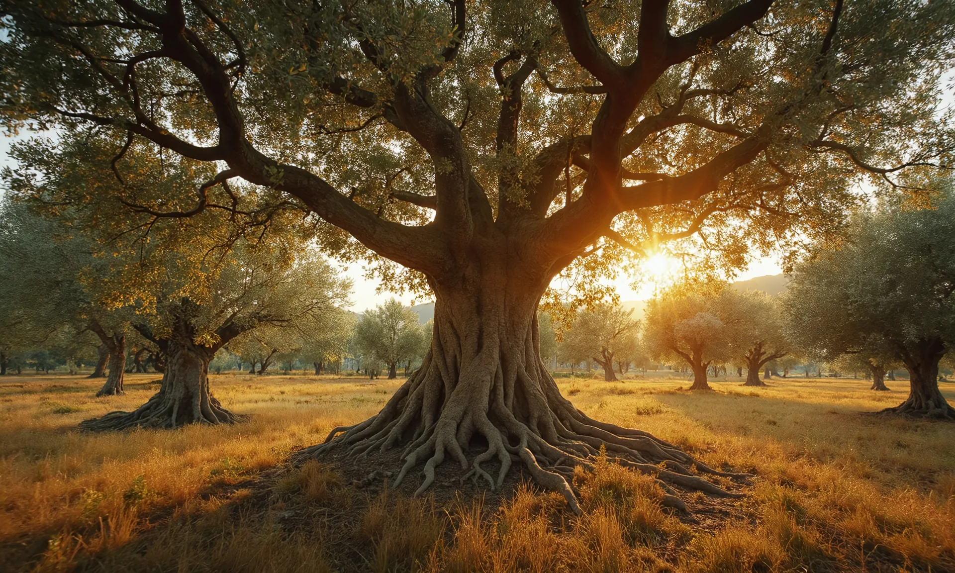 Alter Olivenbaum bei Sonnenuntergang